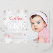 スノーフレーク・ウィンター1stバースデー実在タ写真 箔招待状 (正面)