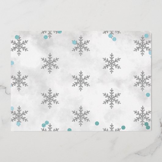 スノーフレーク・ウィンター1stバースデー実在タ写真 箔招待状 (裏面)