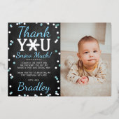 スノーフレーク・ウィンター1st誕生日ありがとうホイルカード 箔招待状 (正面)