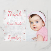 スノーフレーク・ウィンター1st誕生日ありがとうホイルカード 箔招待状 (正面)