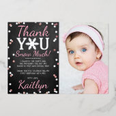 スノーフレーク・ウィンター1st誕生日ありがとうホイルカード 箔招待状 (正面)