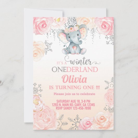 スノーフレーク・エレファントガール1st誕生日招待状. invite 招待状 (正面)