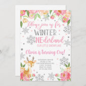 スノーフレーク・オネダーランドの女の子の誕生日招待状。 招待状 (正面/裏面)