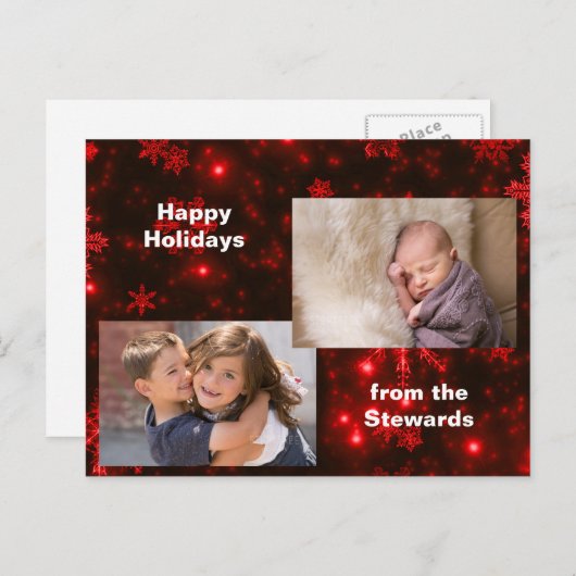 スノーフレーク・オン深いレッドホリディフォトポストカード シーズンポストカード (正面/裏面)