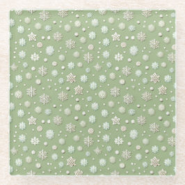 スノーフレーク・オン・ミント ガラスコースター