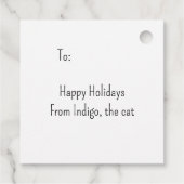 スノーフレーク・オーナメントを見つめるビルマ猫ギフトラベル フェイバータグ (裏面)