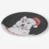 スノーフレーク・カードのクリスマスハスキー ペーパープレート (アングル)