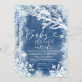 スノーフレーク・クリスマスベビーシャワー外は寒い 招待状 (正面/裏面)