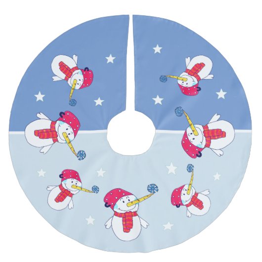 スノーフレーク・クリスマスホリデーキッズ付き雪だるま ブラッシュドポリエステルツリースカート (正面)