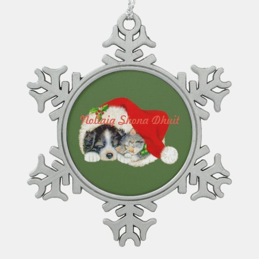 スノーフレーク クリスマス オーナメント 子犬と子猫 (正面)