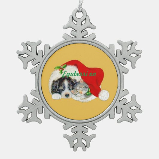 スノーフレーク クリスマス オーナメント 子犬と子猫 (正面)