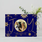 スノーフレーク ジョイ カスタム フォト ホリデー カード (立ち正面)