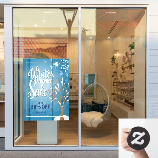 スノーフレーク・スノービジネスの50%オフの冬の暖かい販売 ウィンドウサイン (店舗窓)