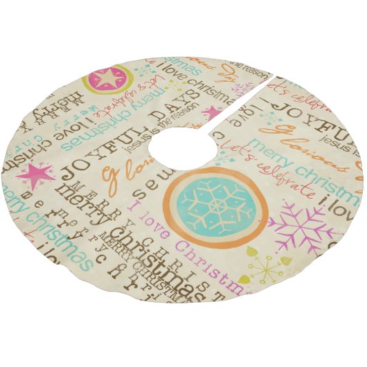 スノーフレーク&タイポグラフィホリデーツリースカート ブラッシュドポリエステルツリースカート (アングル)