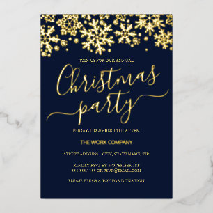 スノーフレーク・ネイビー企業の・クリスマスパーティー 箔招待状