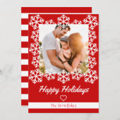スノーフレーク ハッピー ホリデーズ 赤のグリーティング カード (正面/裏面)