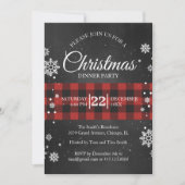 スノーフレーク&バッファロープレイドクリスマスパーティー招待状 招待状 (正面)