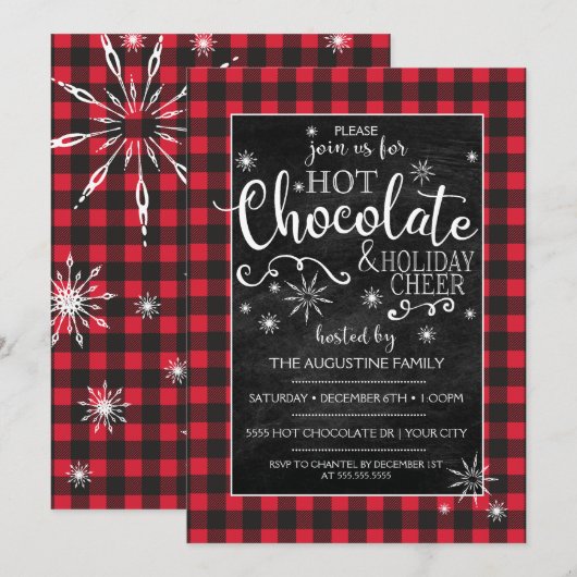 スノーフレーク & バッファロープレイド ホットチョコレート ご招待 招待状 (正面/裏面)