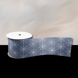 スノーフレーク・パターン・ダークブルー・リボン サテンリボン