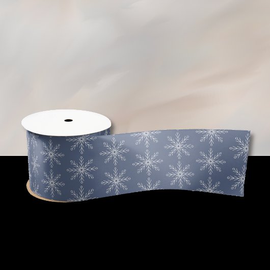 スノーフレーク・パターン・ダークブルー・リボン サテンリボン