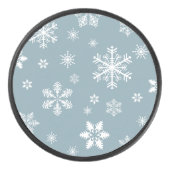 スノーフレーク・パターン、白い雪、雪、グレー アイスホッケーパック (正面)