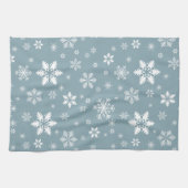 スノーフレーク・パターン、白い雪、雪、グレー キッチンタオル (横)