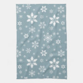 スノーフレーク・パターン、白い雪、雪、グレー キッチンタオル (縦)