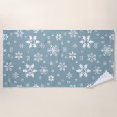 スノーフレーク・パターン、白い雪、雪、グレー ビーチタオル (正面)