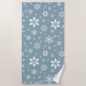 スノーフレーク・パターン、白い雪、雪、グレー ビーチタオル (正面)
