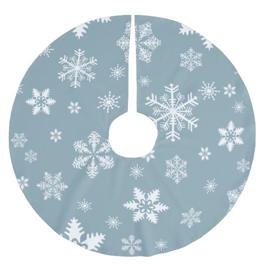 スノーフレーク・パターン、白い雪、雪、グレー ブラッシュドポリエステルツリースカート (正面)