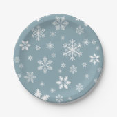 スノーフレーク・パターン、白い雪、雪、グレー ペーパープレート (正面)