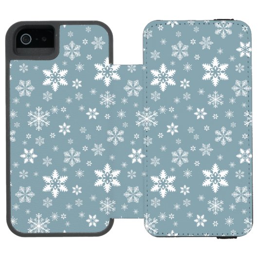 スノーフレーク・パターン、白い雪、雪、グレー INCIPIO iPhoneウォレットケース (フォリオ Open)