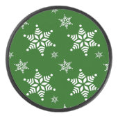 スノーフレーク・パターン、白い雪、雪、緑 アイスホッケーパック (正面)