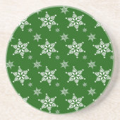 スノーフレーク・パターン、白い雪、雪、緑 コースター (正面)