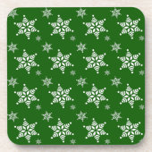 スノーフレーク・パターン、白い雪、雪、緑 コースター (正面)