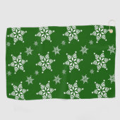 スノーフレーク・パターン、白い雪、雪、緑 ゴルフタオル (横)
