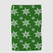 スノーフレーク・パターン、白い雪、雪、緑 ゴルフタオル (正面)