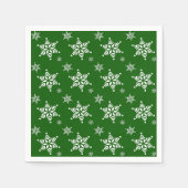 スノーフレーク・パターン、白い雪、雪、緑 スタンダードカクテルナプキン (正面)