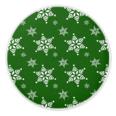 スノーフレーク・パターン、白い雪、雪、緑 セラミックノブ (正面)