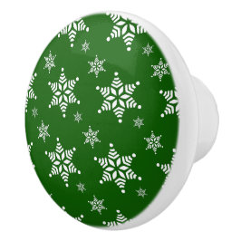 スノーフレーク・パターン、白い雪、雪、緑 セラミックノブ