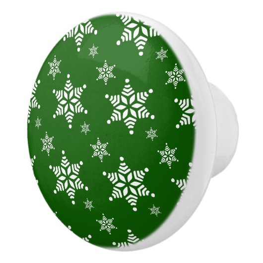 スノーフレーク・パターン、白い雪、雪、緑 セラミックノブ (右)