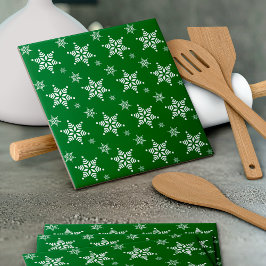 スノーフレーク・パターン、白い雪、雪、緑 タイル