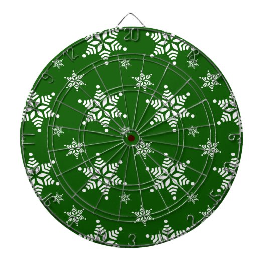 スノーフレーク・パターン、白い雪、雪、緑 ダーツボード (正面)