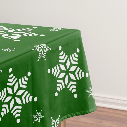 スノーフレーク・パターン、白い雪、雪、緑 テーブルクロス (インサイチュ)