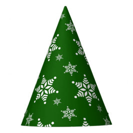 スノーフレーク・パターン、白い雪、雪、緑 パーティーハット