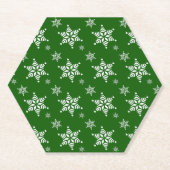 スノーフレーク・パターン、白い雪、雪、緑 ペーパーコースター (正面)
