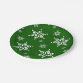 スノーフレーク・パターン、白い雪、雪、緑 ペーパープレート (アングル)