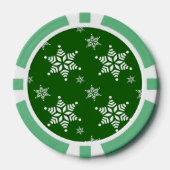 スノーフレーク・パターン、白い雪、雪、緑 ポーカーチップ (正面)