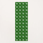 スノーフレーク・パターン、白い雪、雪、緑 ヨガマット (正面)