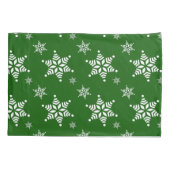スノーフレーク・パターン、白い雪、雪、緑 枕カバー (裏面)